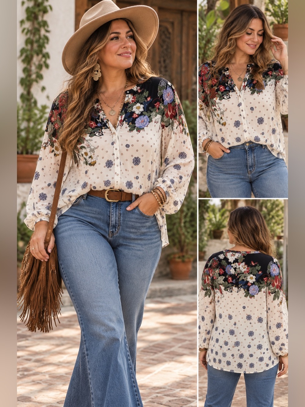 EUC Chico’s Floral Print Button Front Blouse